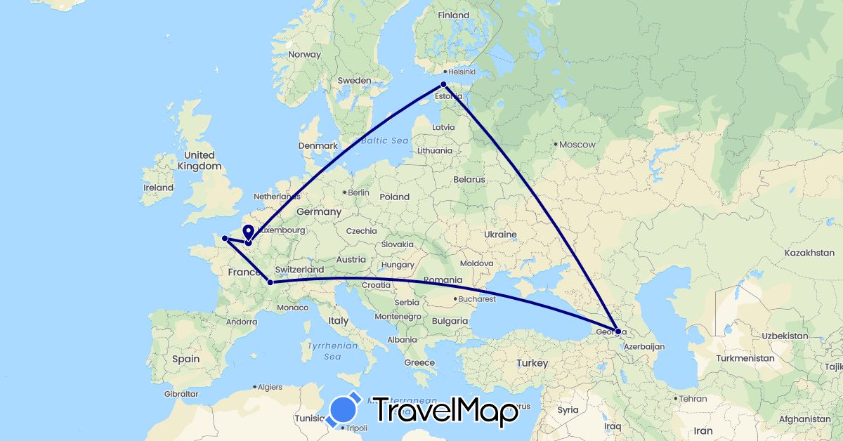TravelMap itinerary: driving in Estonia, France, Georgia (Asia, Europe)